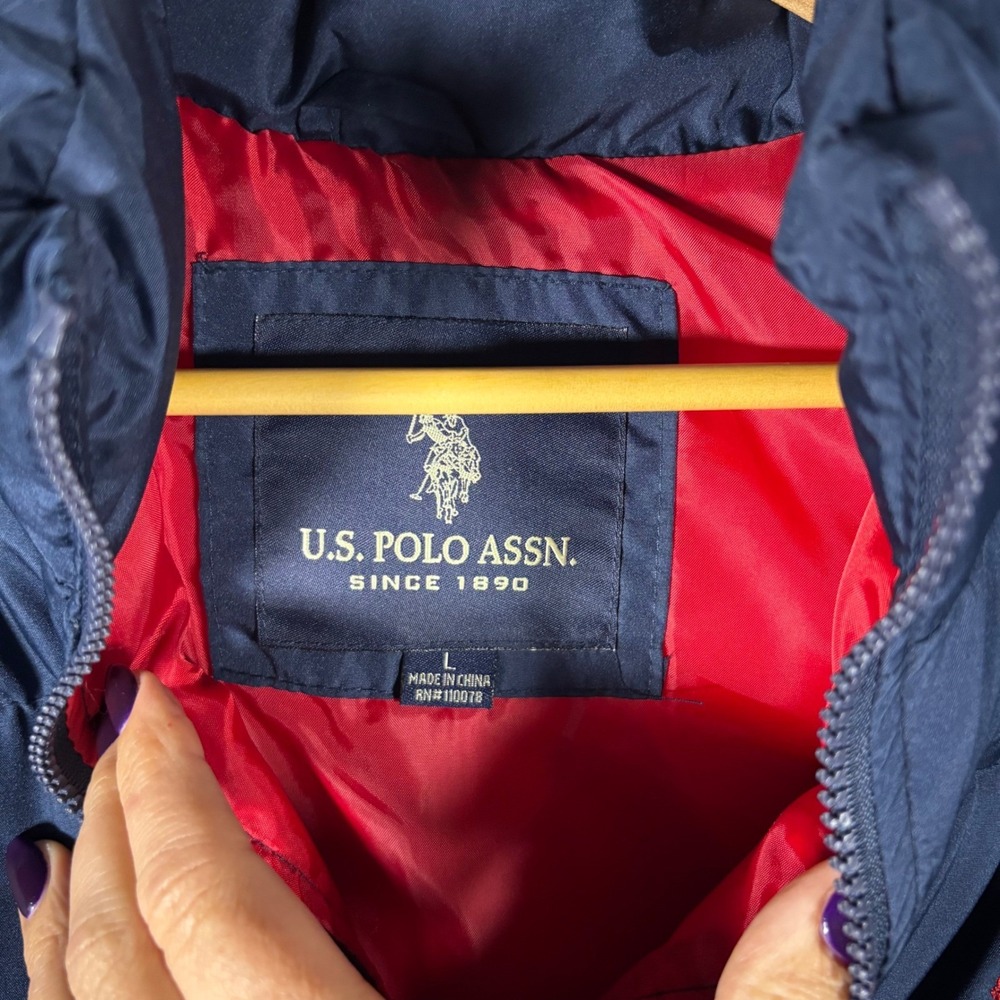 NWT US Polo Assn Mens Puffer Vest Navy Blue Red Logo Quilted Full Zip - Picture 3 of 9